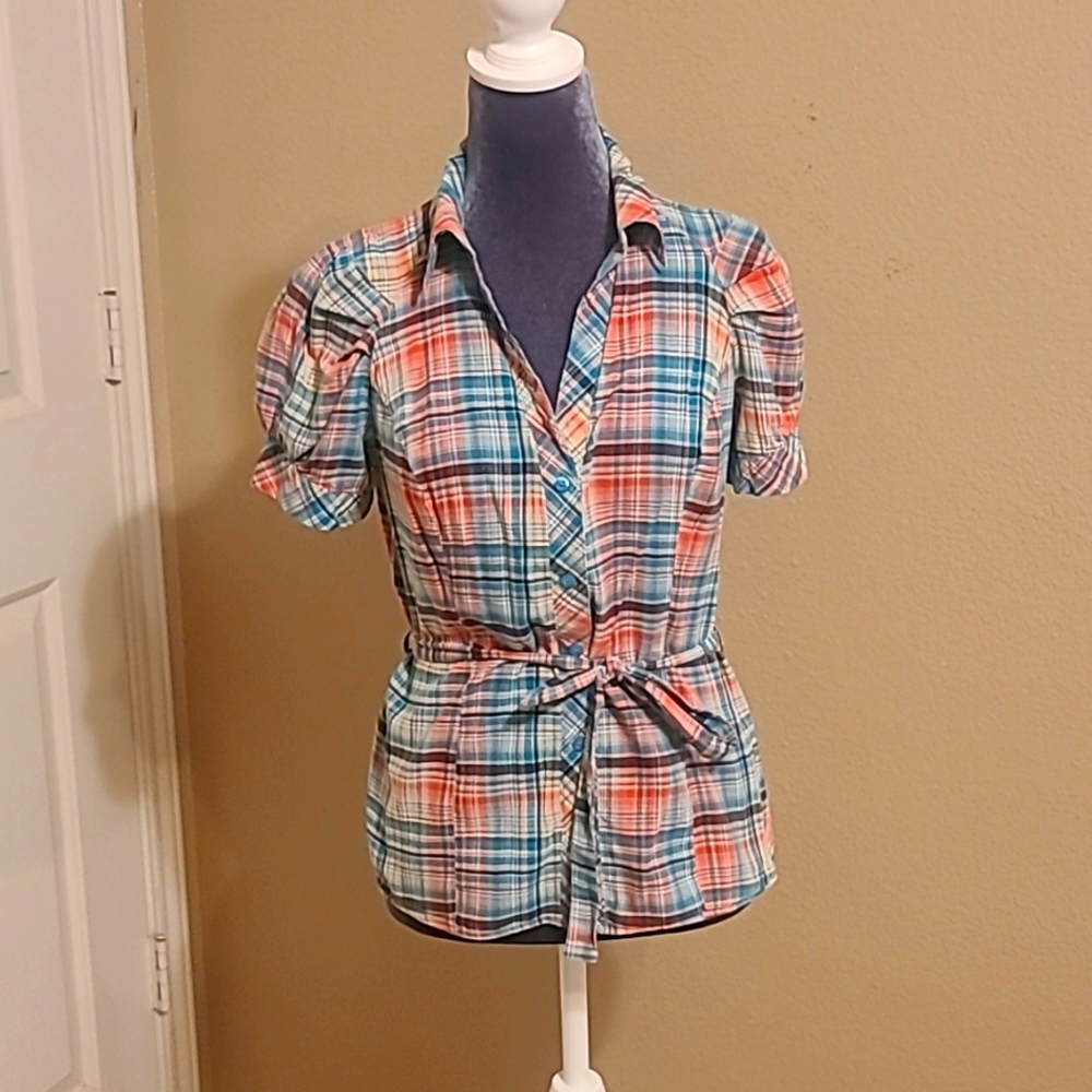 Plaid Short Sleeve Blouse